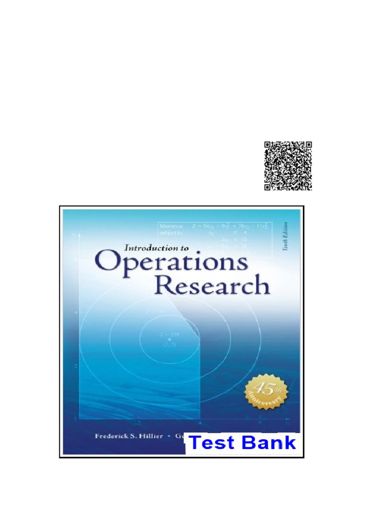 Introduction To Operations Research 10th Edition Fred Hillier Test Bank ...