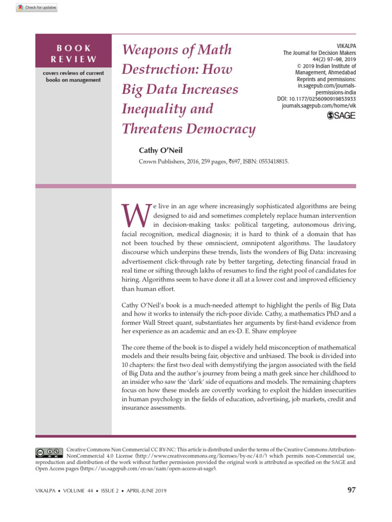 Weapons of Math Destruction - How Big Data Increases Inequality and ...