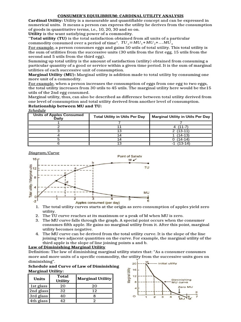 Cardinal Utility Analysis | PDF | Utility | Marginal Utility