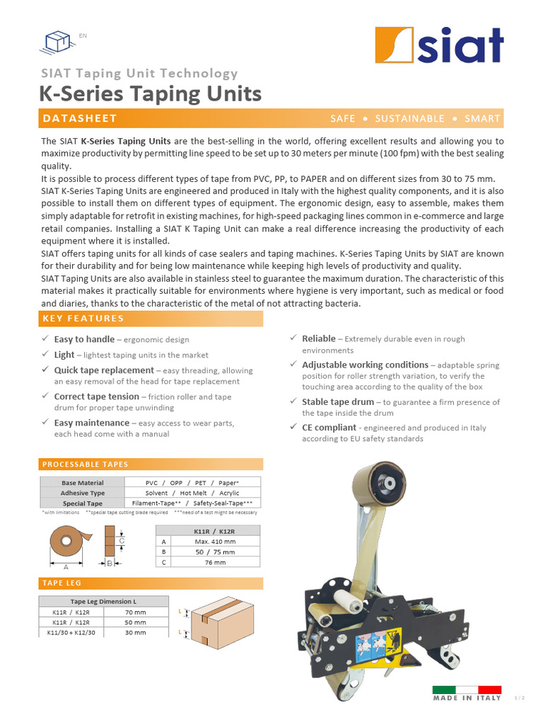 SIAT Datasheet K Model Taping Units ENG Rev1.2 | PDF | Materials ...