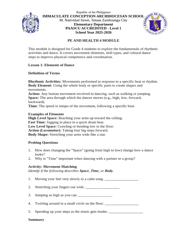 Grade 4 Pe and Health Module | PDF | Dances | Foot