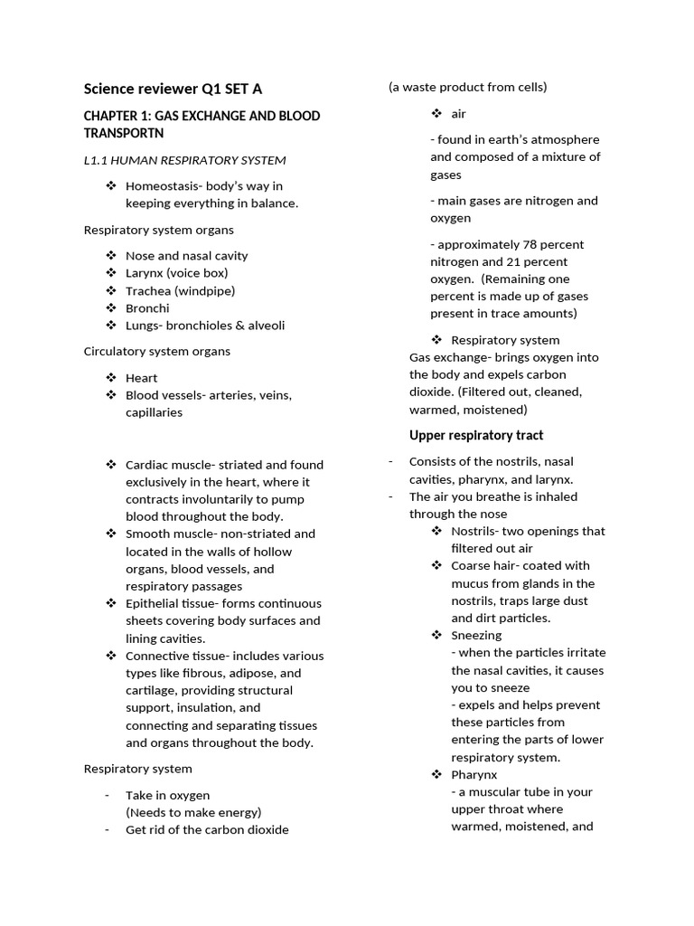 Science Reviewer Q1 SET A | PDF | Respiratory Tract | Respiratory System