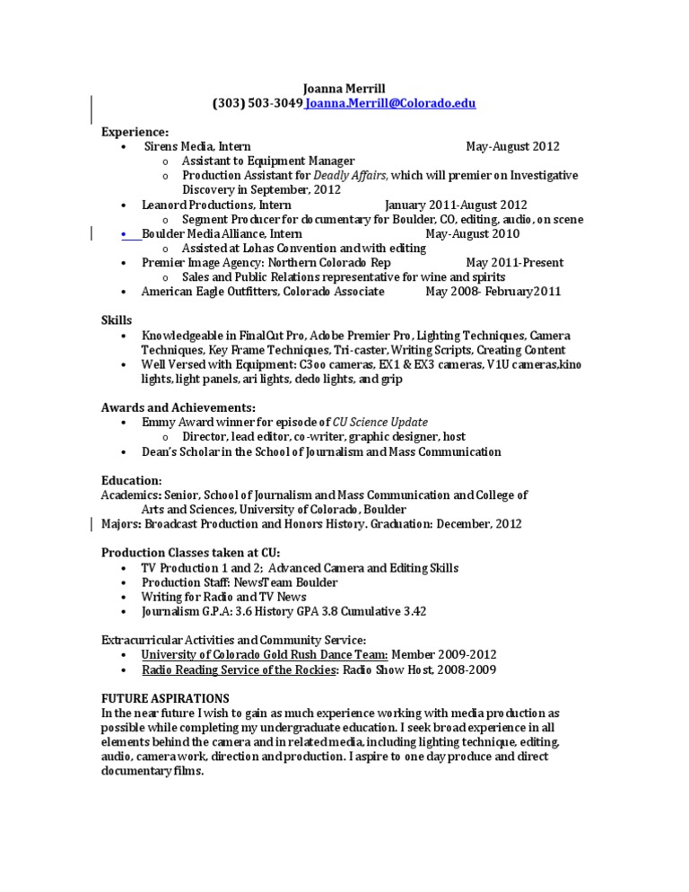 Joanna Merrill's Media Production Resume | PDF