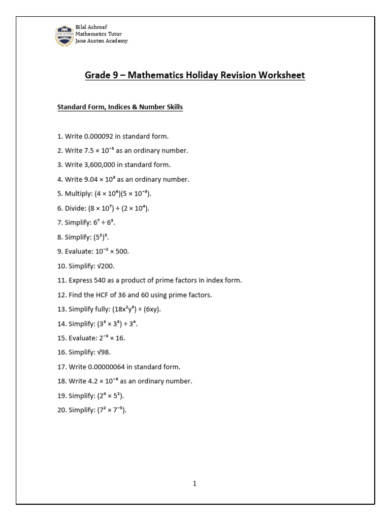 Grade - 9 1st Term - Holiday Revision | PDF | Area | Triangle