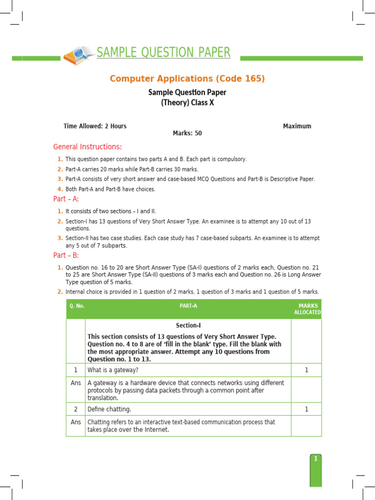 STD 10 Computer Application Sample Paper 1 | PDF | World Wide Web ...