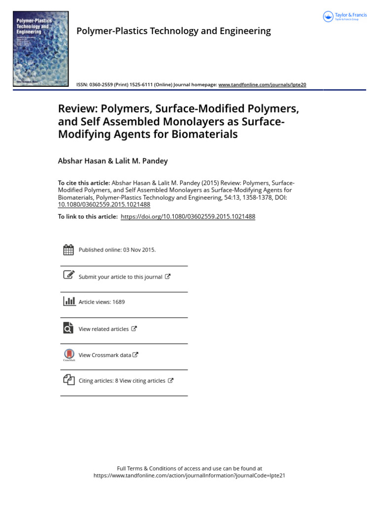 Review Polymers Surface-Modified Polymers and Self Assembled Monolayers ...