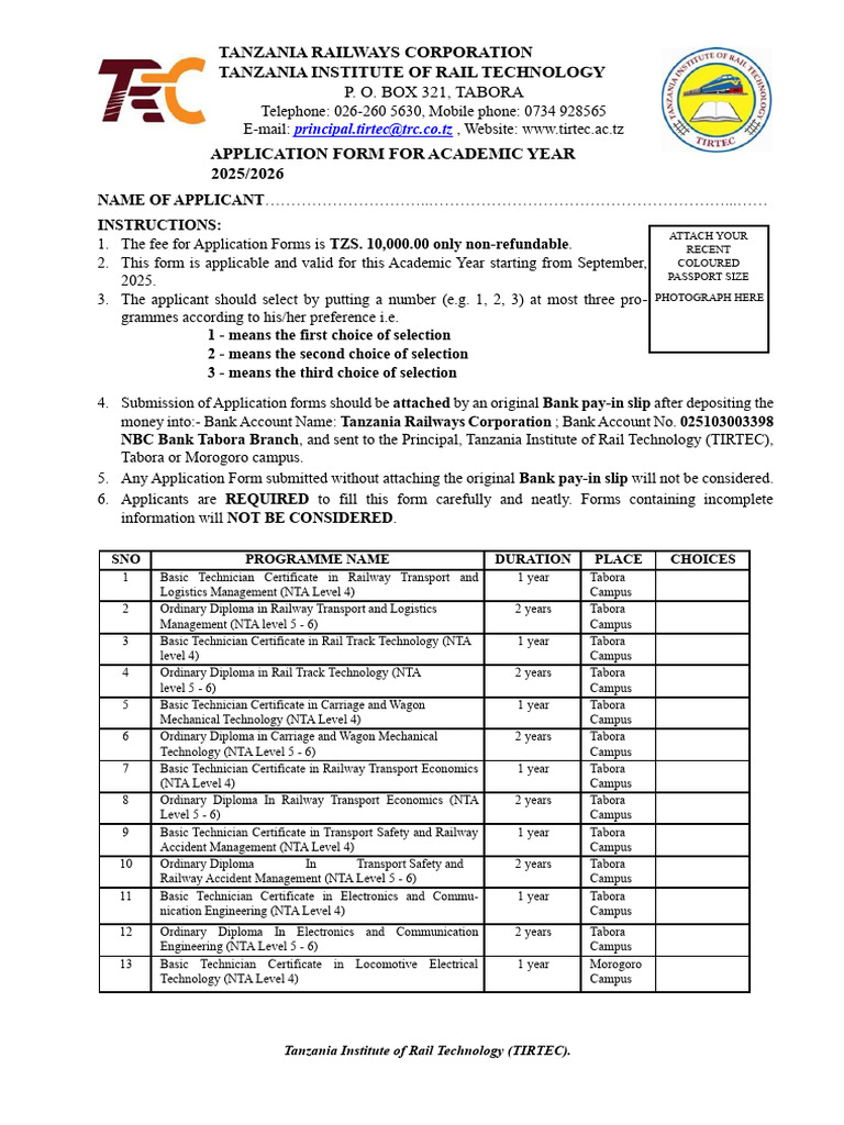 Application Form For 2025 - 2026 Academic Year Updated | PDF | Rail ...