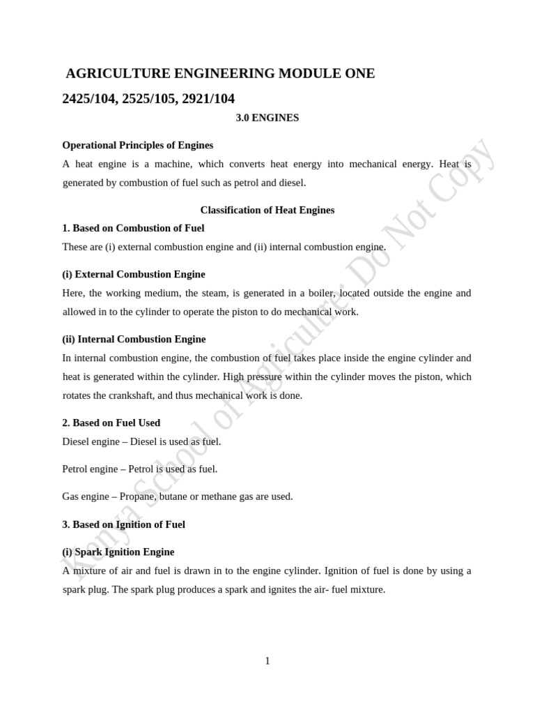 Lecture 3 - Engine and Tractor Systems | PDF | Internal Combustion ...