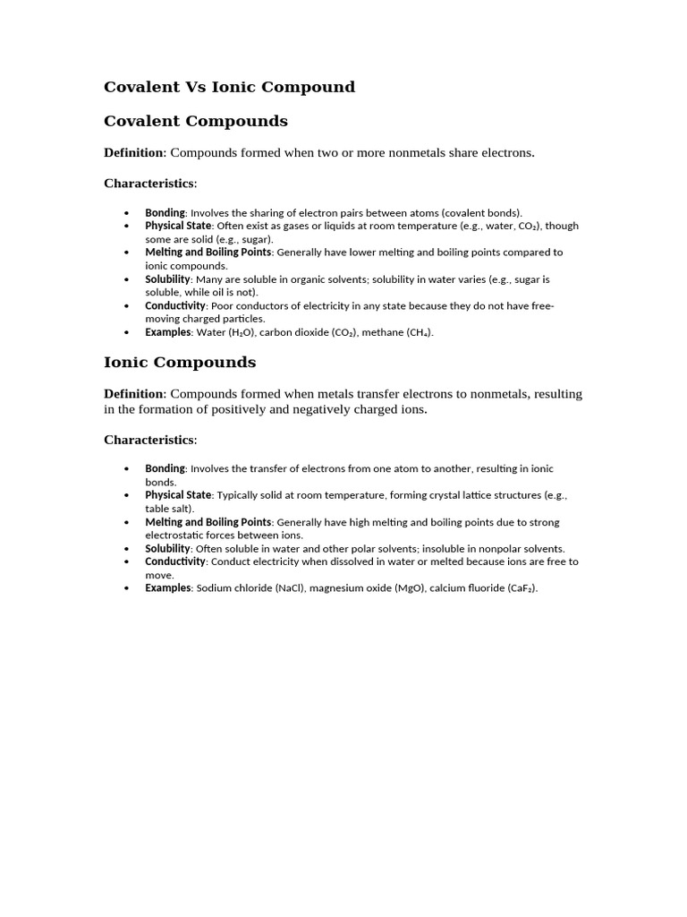 Covalent Vs Ionic Compound | PDF
