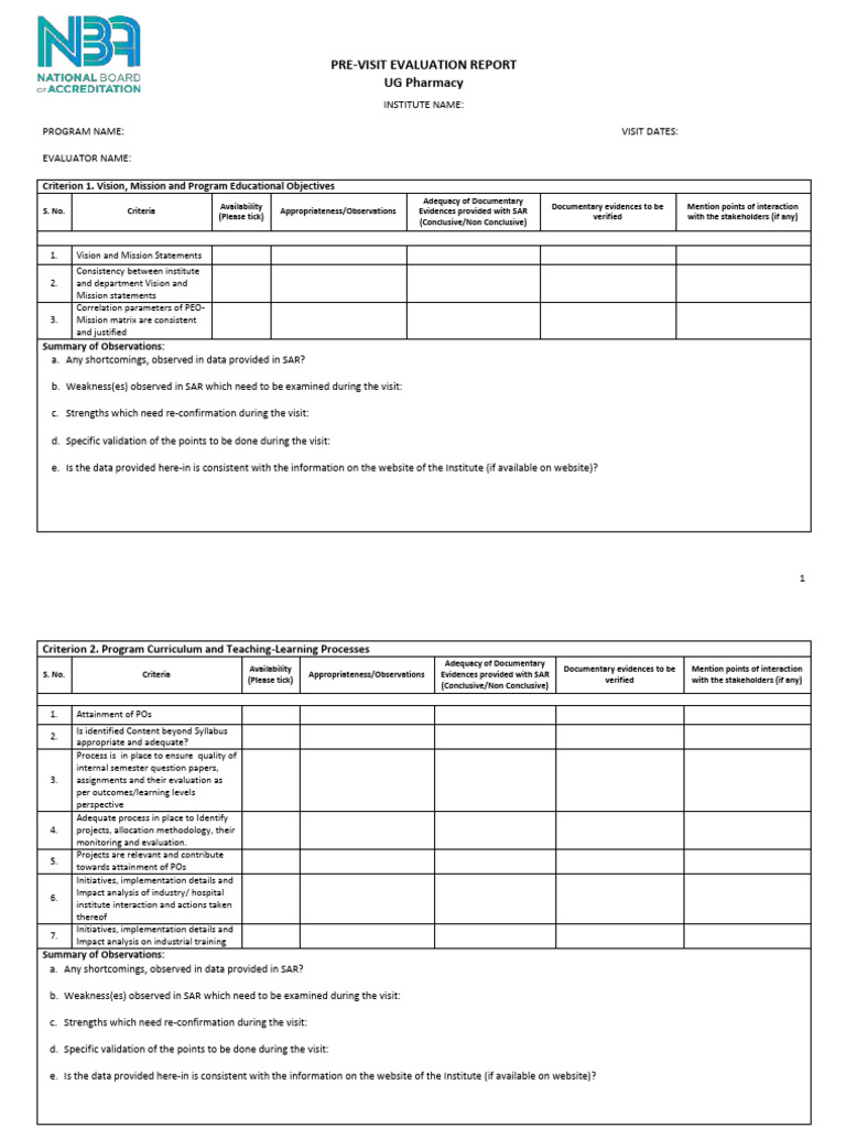 Ug Pharmacy Pre Visit Eval Rep Format 20240429163038 | PDF | Evaluation