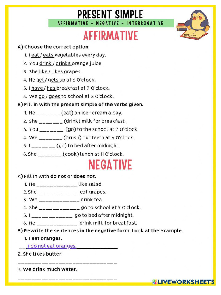 Present Simple Negative Affirmative Interrogative Worksheet | PDF
