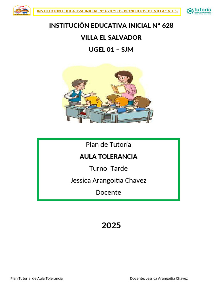 Plan Tutorial de Aula Tolerancia 5 Años | PDF | Salón de clases | Las ...