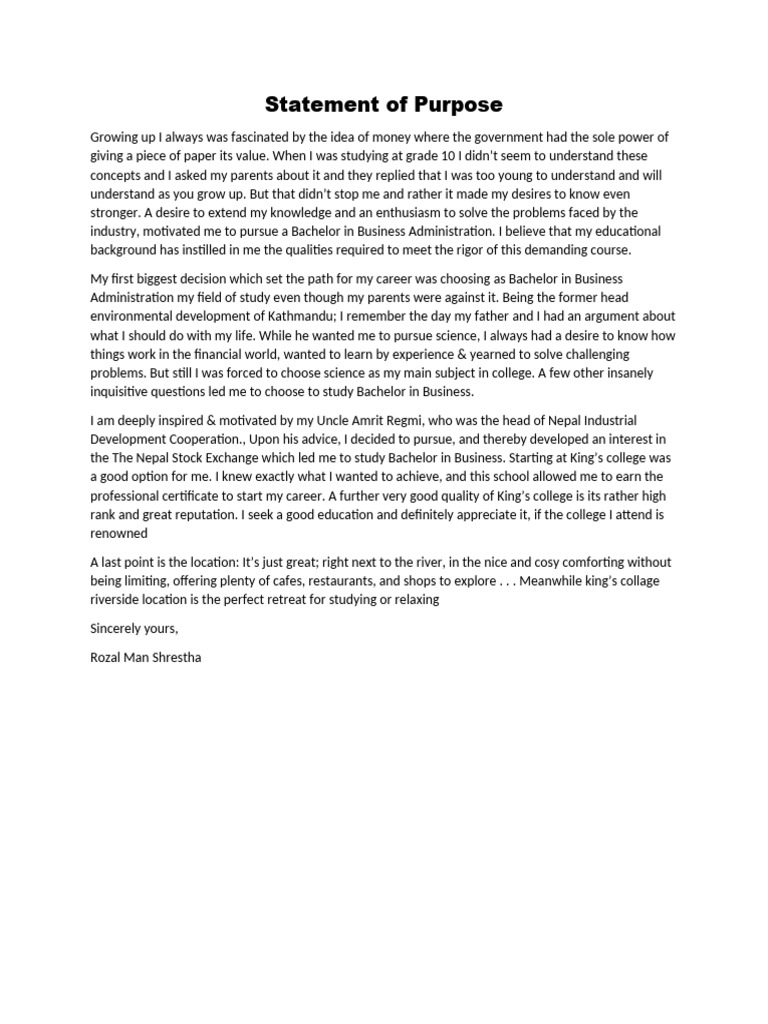 Statement of Purpose | PDF