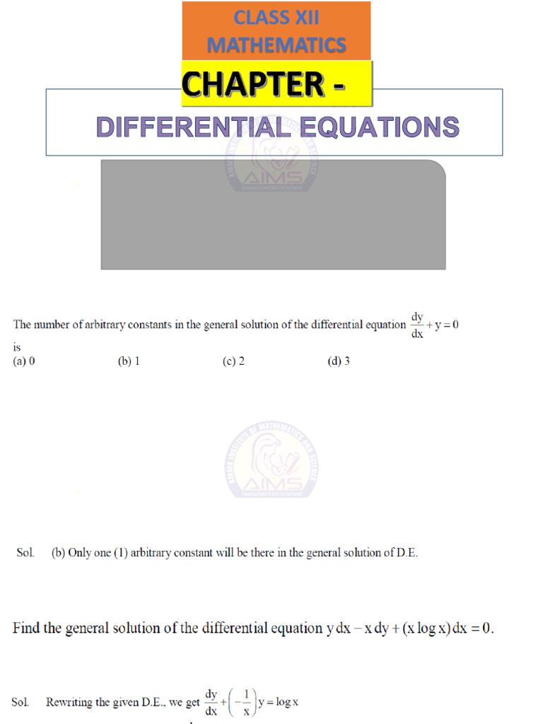 Xii Diff Equations Practice Questions | PDF | Mathematics | Equations
