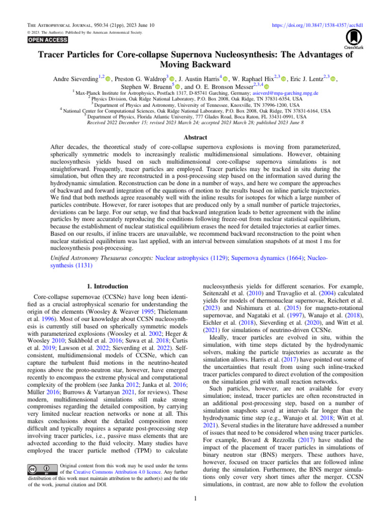 Tracer Particles For Core-Collapse Supernova Nucleosynthesis | PDF ...