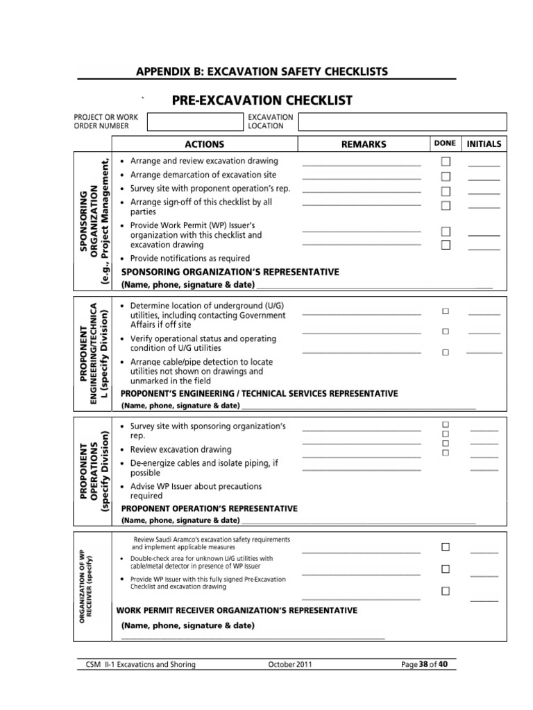 Pre Excavation Checklist | PDF