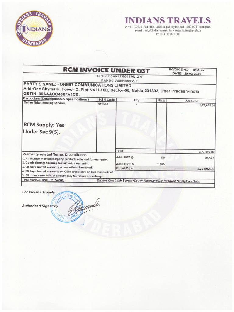 Paytm Rcm Invoice Feb-24 | PDF