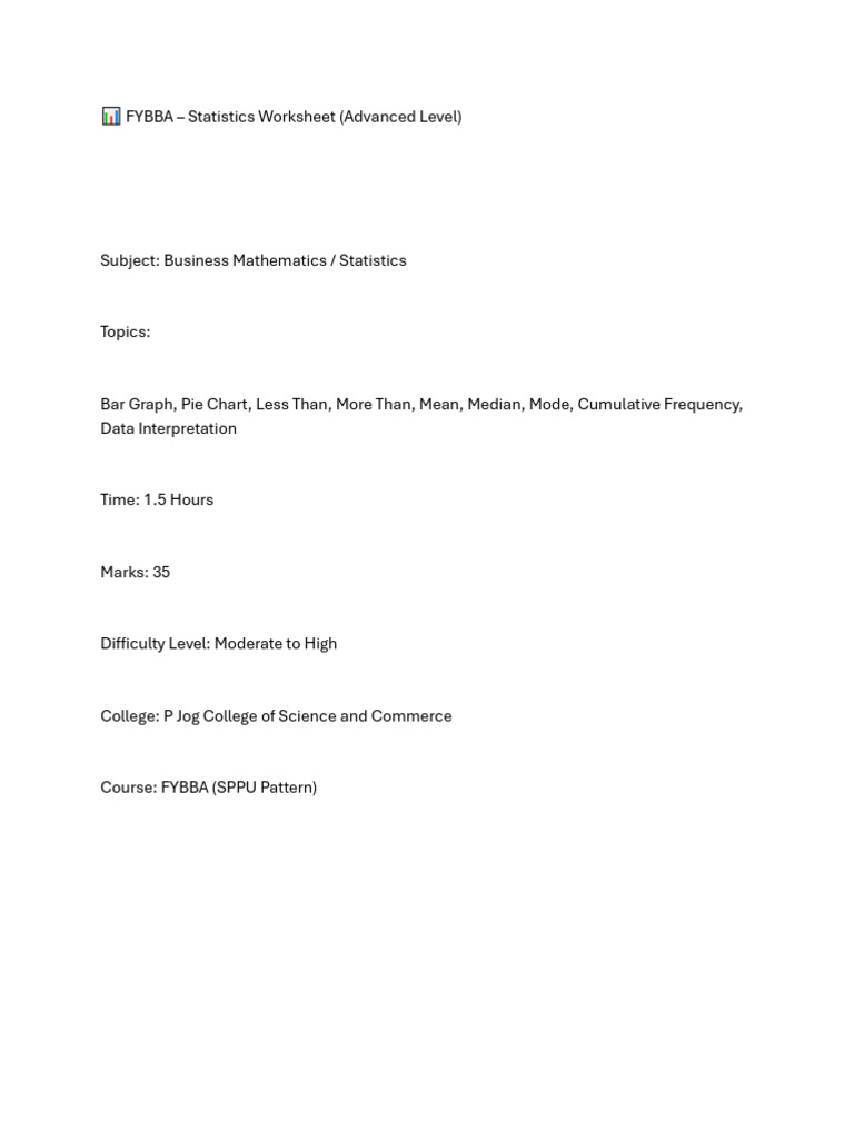 Stat Worksheet | PDF | Mode (Statistics) | Mean
