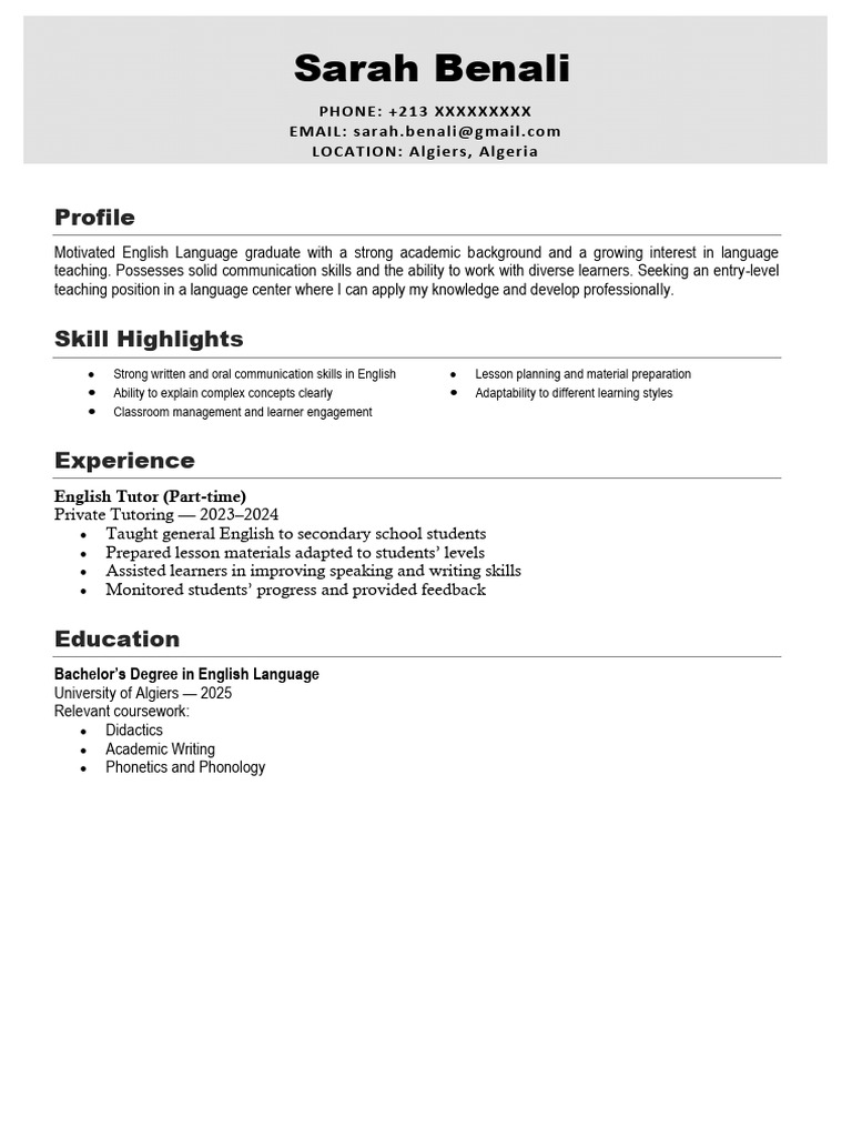 CV Example 123707 | PDF