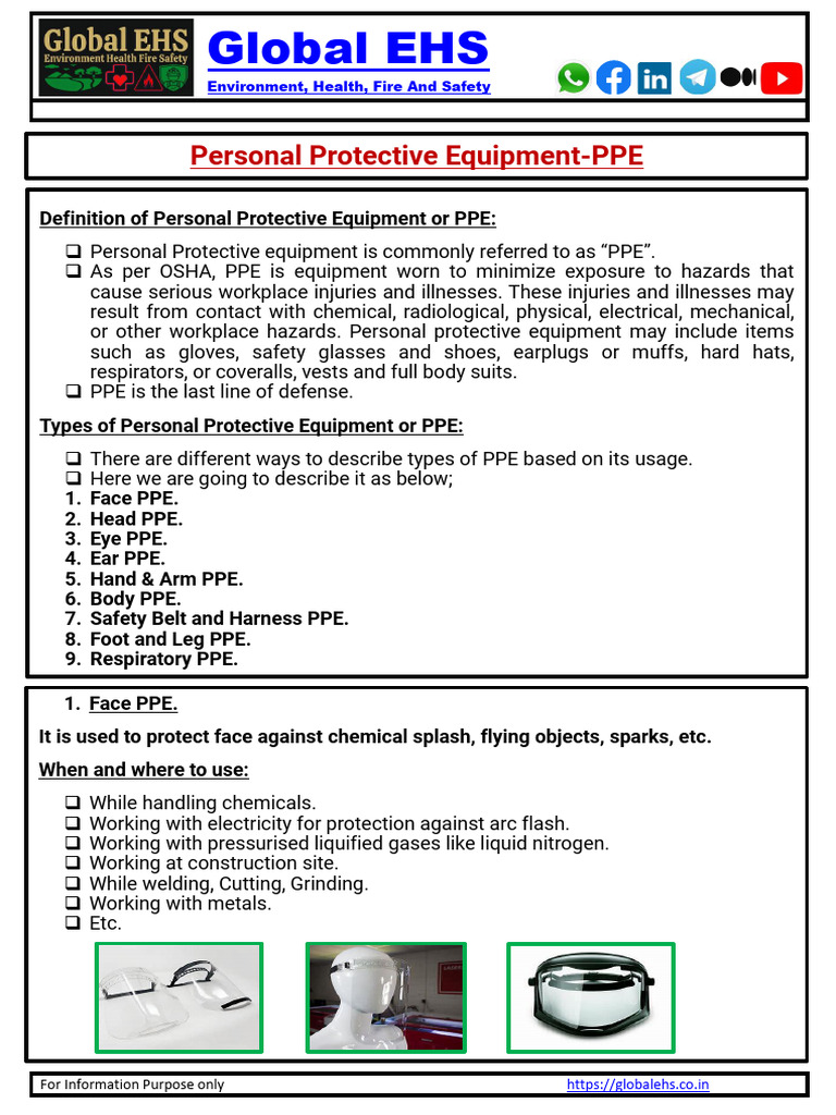 Personal Protective Equipment PPE EHS022 | PDF | Personal Protective ...