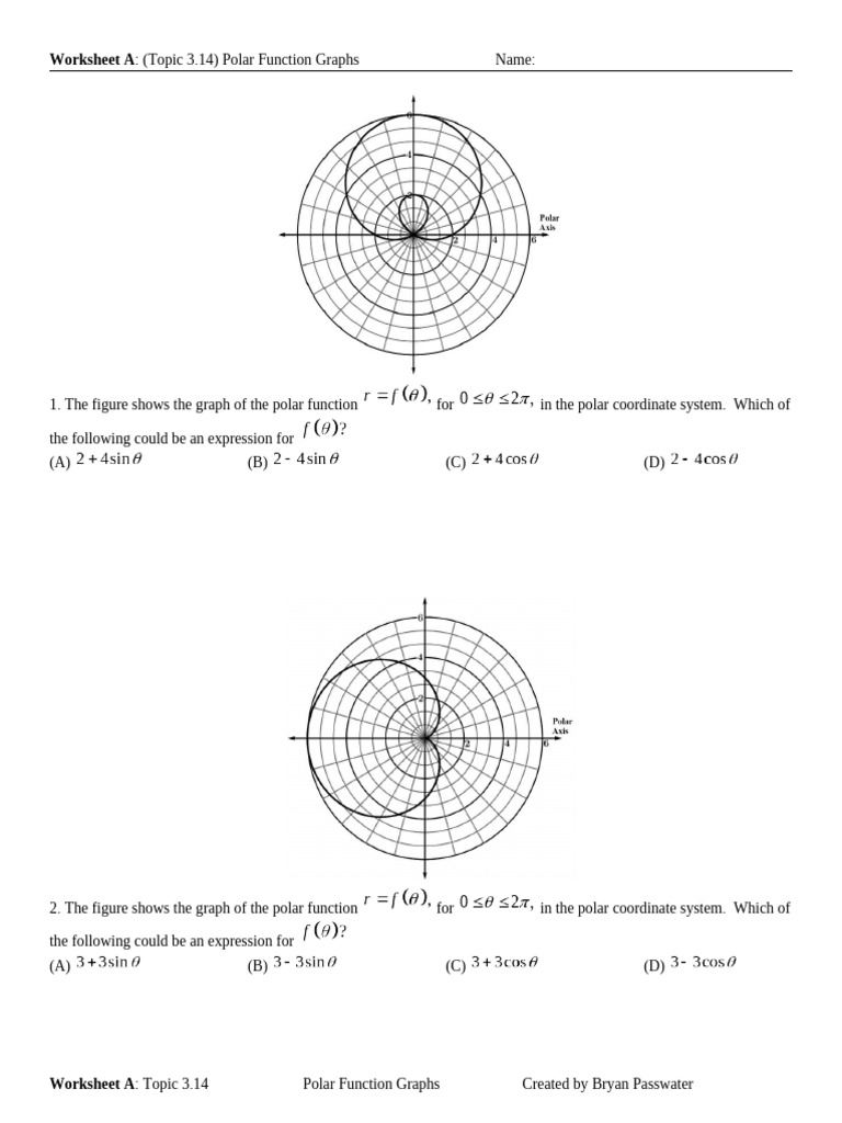 Worksheet A Topic 3.14 Polar Function Graphs | PDF | Cartesian ...