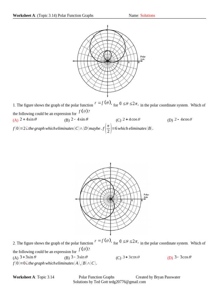 Worksheet A Key Topic 3.14 Polar Function Graphs | PDF | Coordinate ...