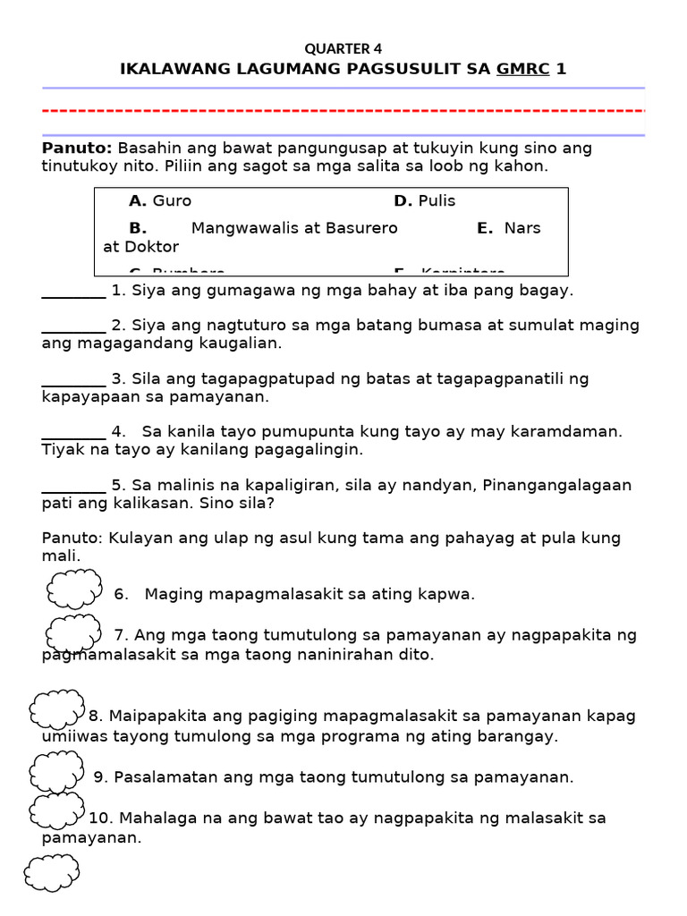 q4 2nd Summative Test in Gmrc 1 | PDF