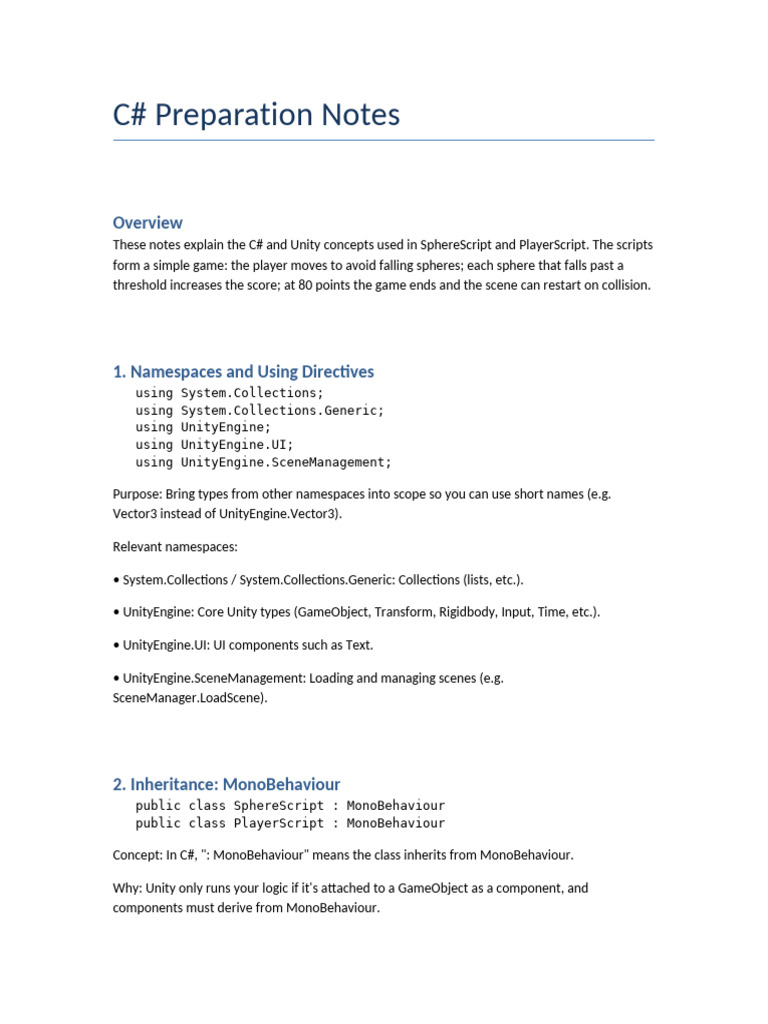 Exam Preparation Notes 1 | PDF | C Sharp (Programming Language ...