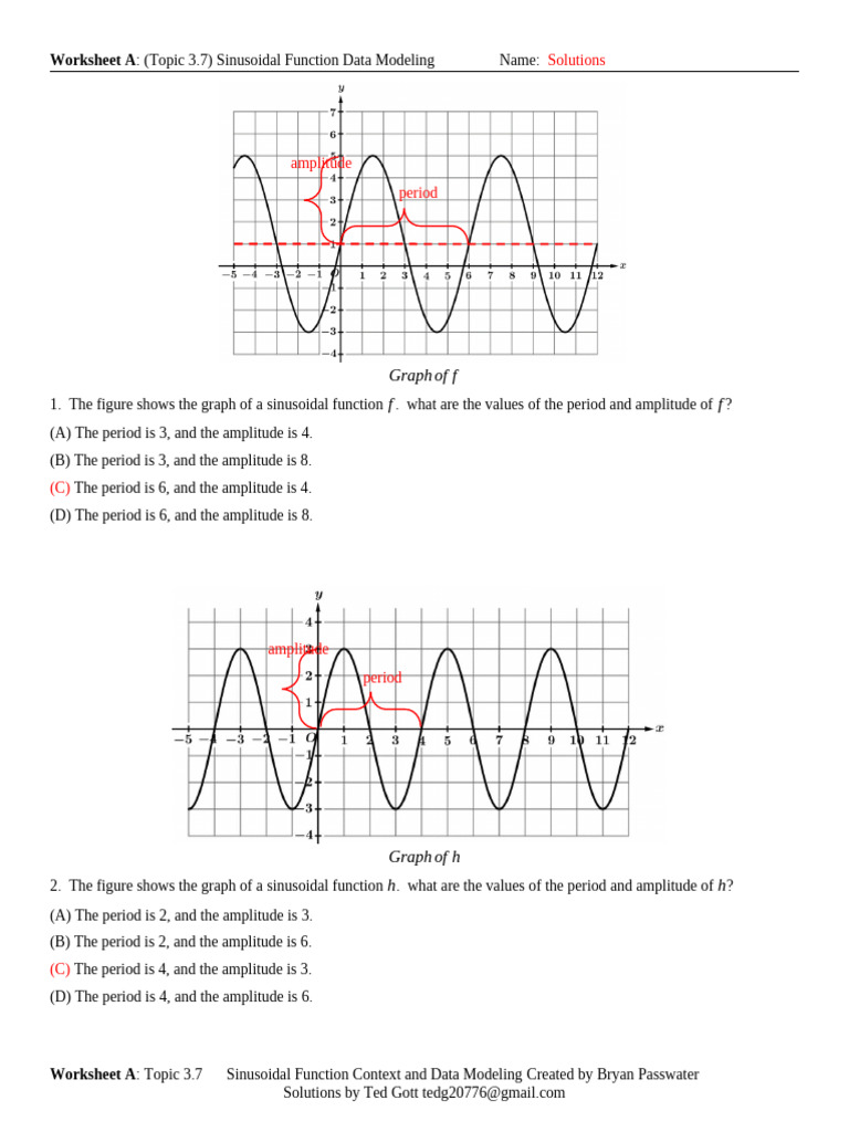 Worksheet A Key Topic 3.7 Sinusoidal Function Context and Data Modeling ...