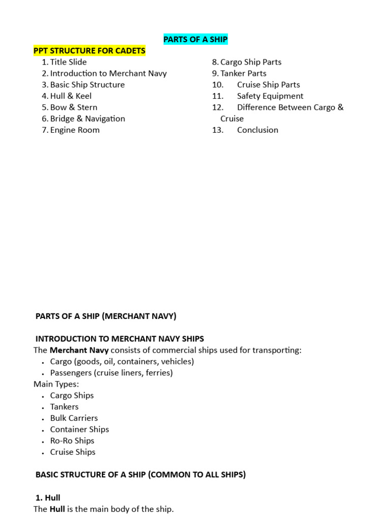 Parts of A Ship Notes | PDF | Ships | Oil Tanker