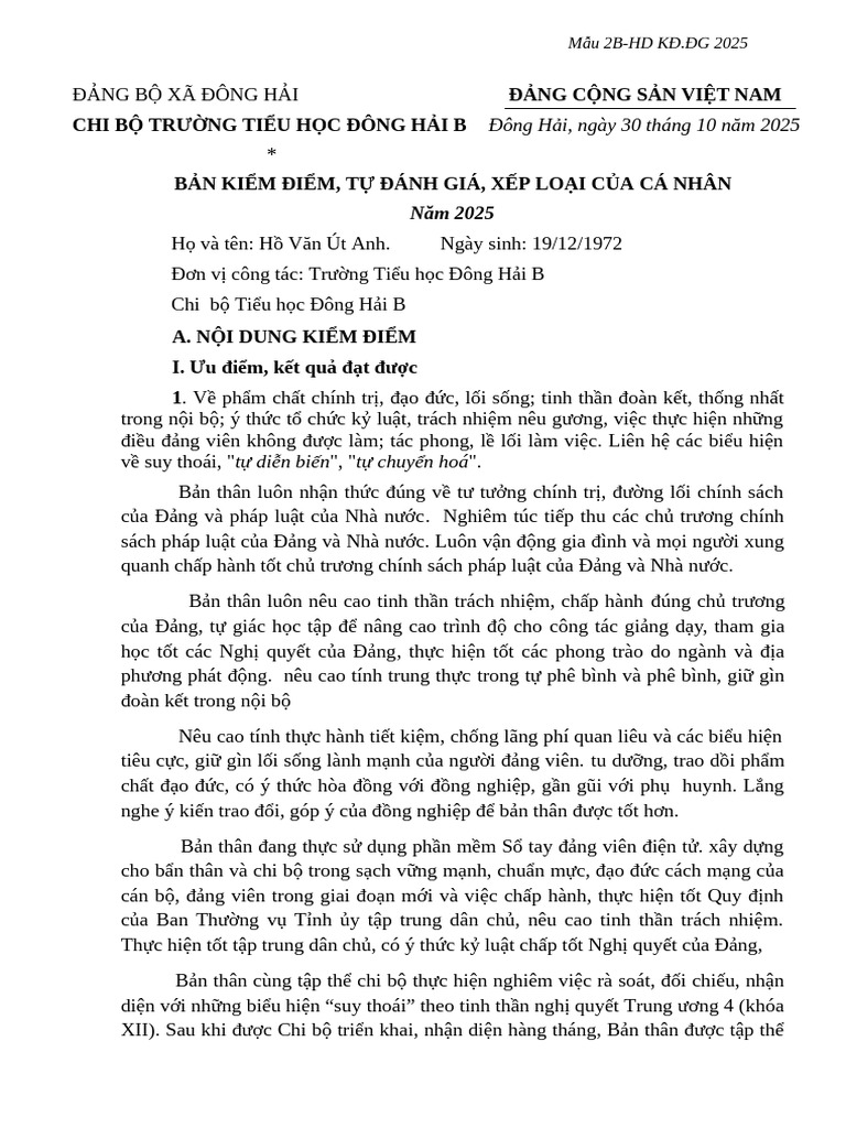 Mẫu 2B - TỰ PHÊ Năm 25-26 | PDF