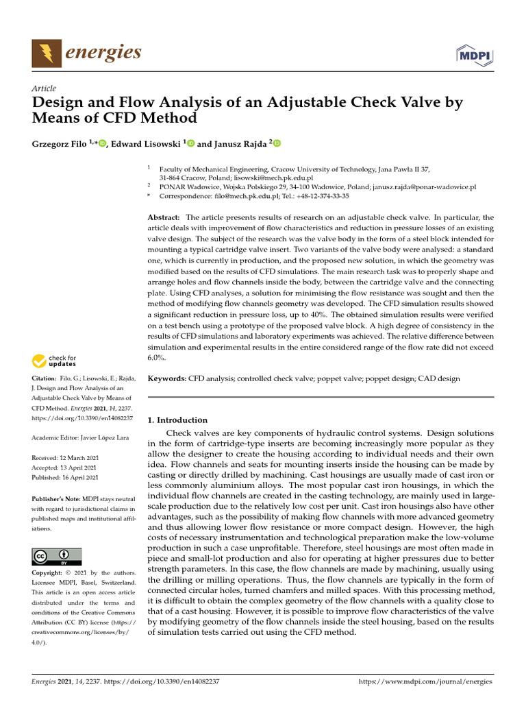 Design and Flow Analysis of An Adjustable Check Valve by Means of CFD ...