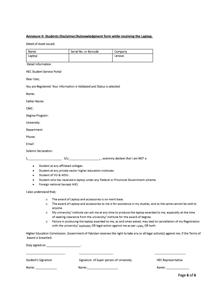 Disclaimer Form | PDF