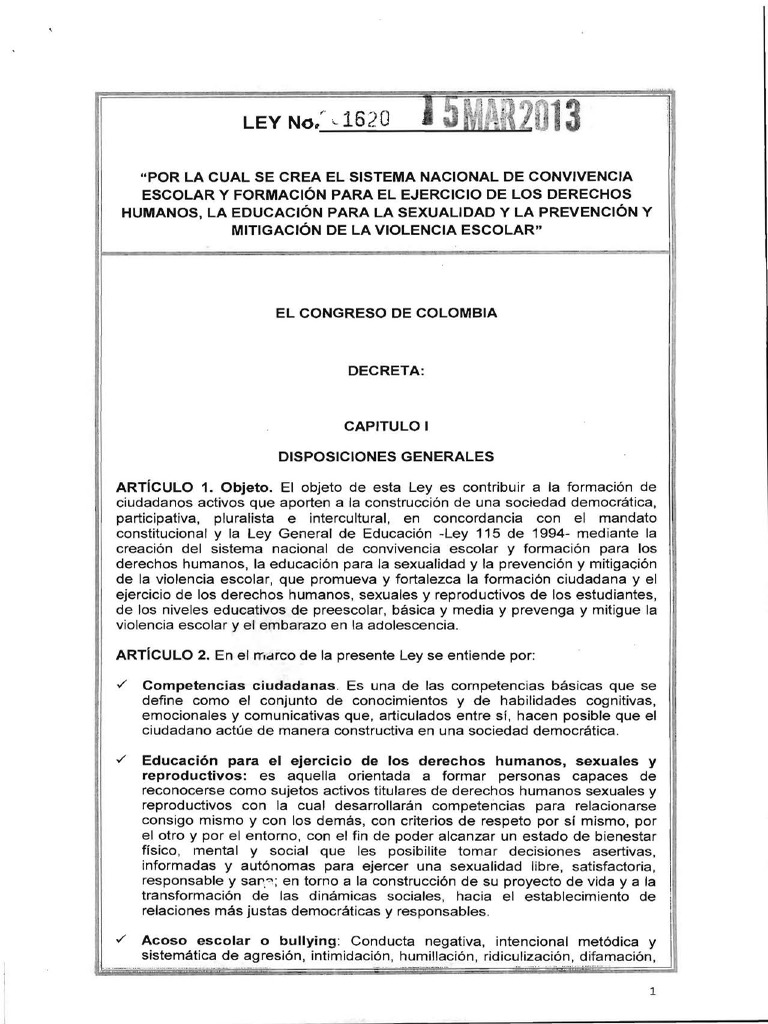 Ley 1620 Del 15 de Marzo de 2013 (1) | PDF | Acoso cibernético ...