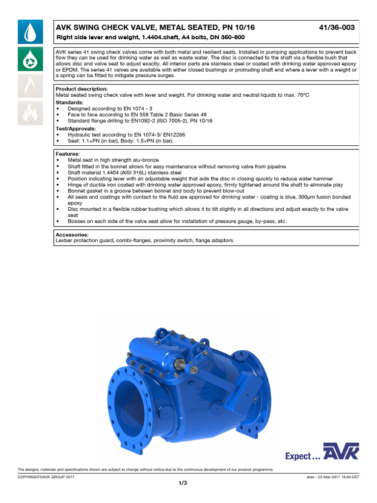 Swing Check Valve DN450 PN16 | PDF | Valve | Mechanical Engineering