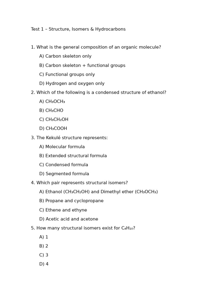 Test 1 - Functional Groups | PDF | Alkene | Alkane