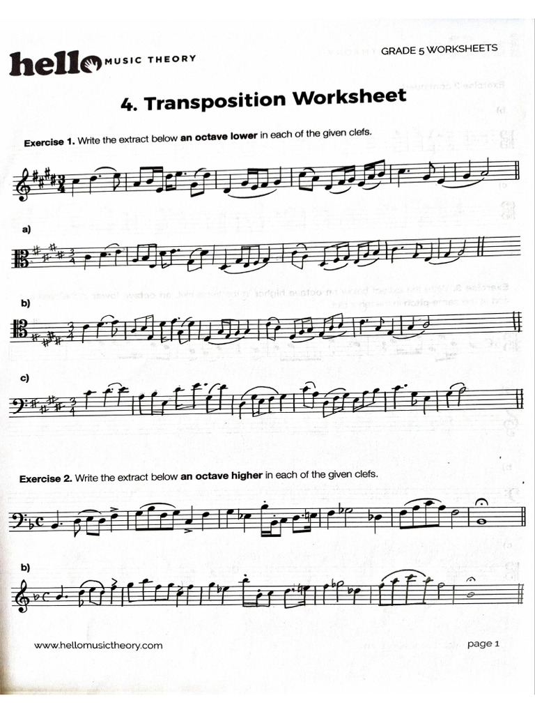 Transposition Worksheet Hello Music Theory | PDF