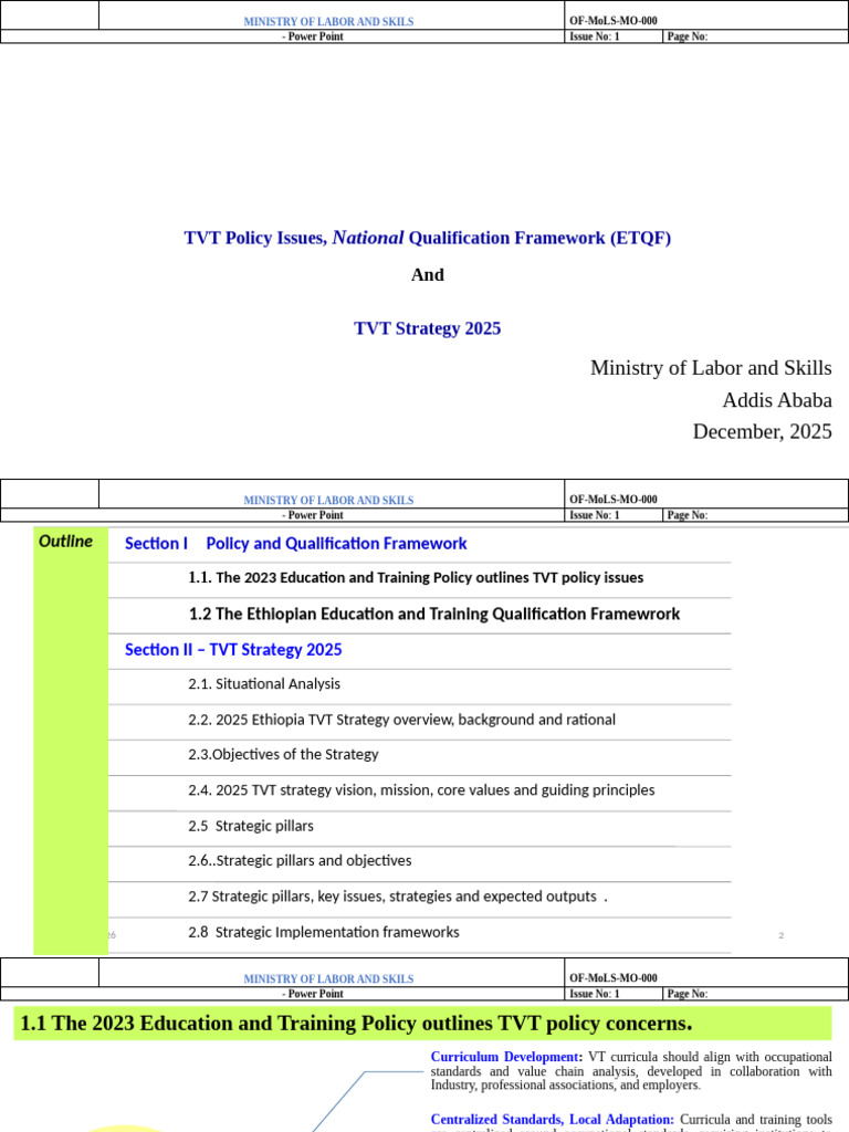 TVT Policy Issues, National Qualification Framework ETQF and TVT | PDF ...