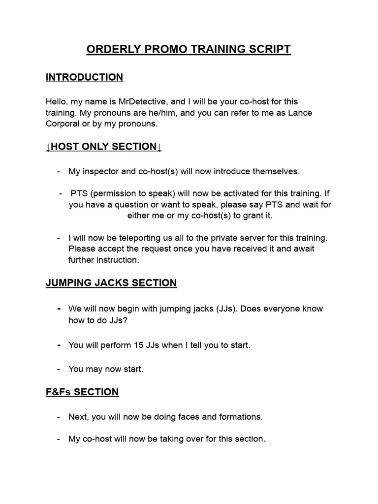 Orderly Promo Training Script | PDF