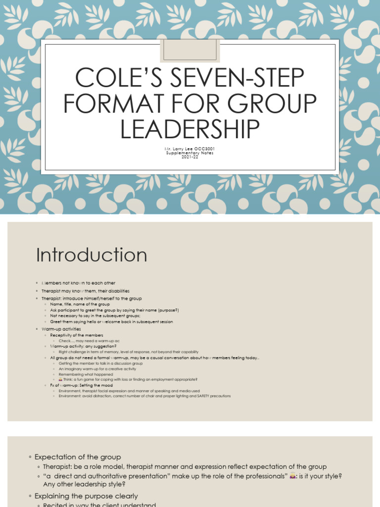 Cole's Seven Step Format For Group Leadership | PDF | Leadership ...
