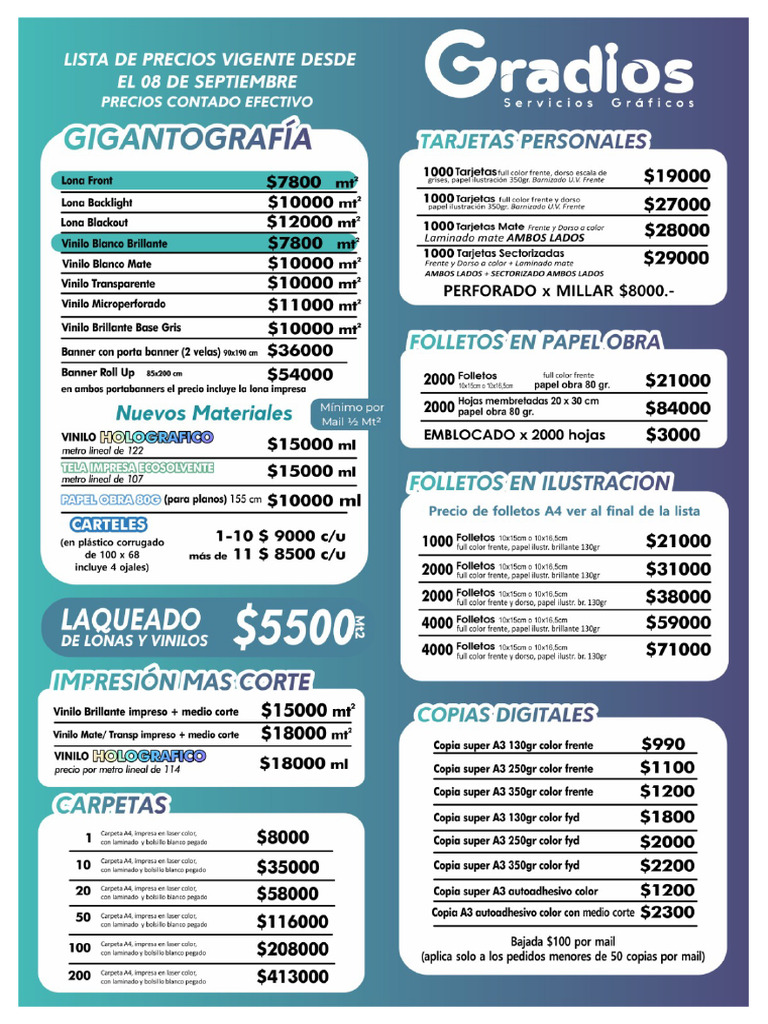 Lista Precios Gradios 8-9-25 | PDF