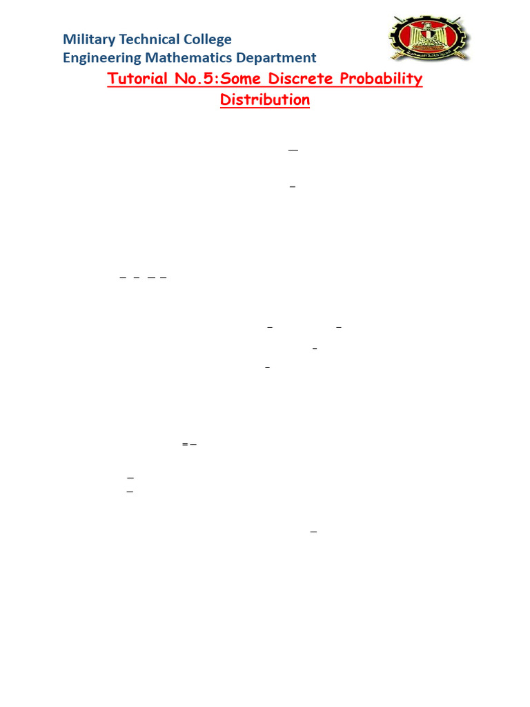 Tutorial 5 Some Discrete Probability Distribution | PDF | Poisson ...