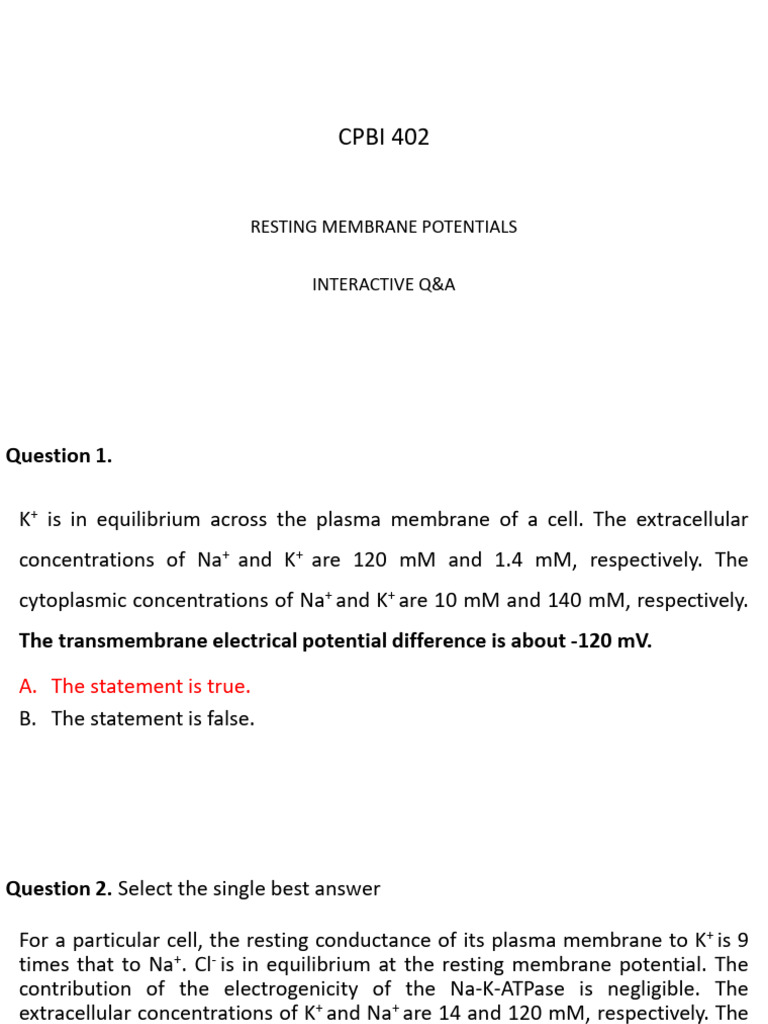 Resting Membrane Potentials | PDF
