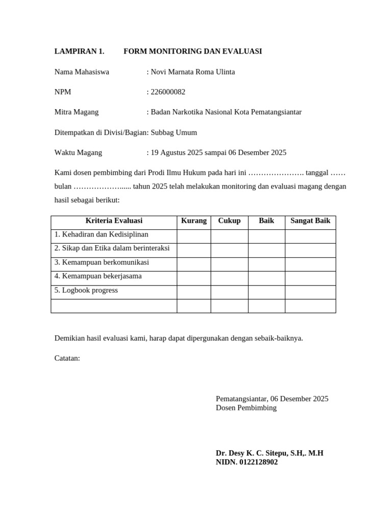 Form Magang BNN Novi | PDF