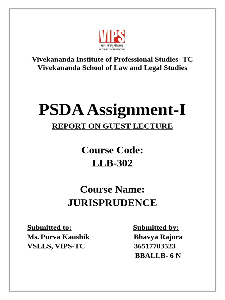 PSDA Assignment-I: Course Code: LLB-302 Course Name: Jurisprudence | PDF
