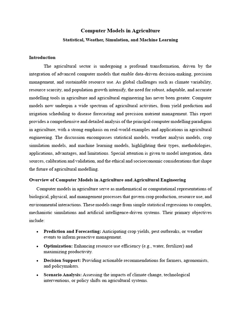 Computer Models in Agriculture Notes | PDF