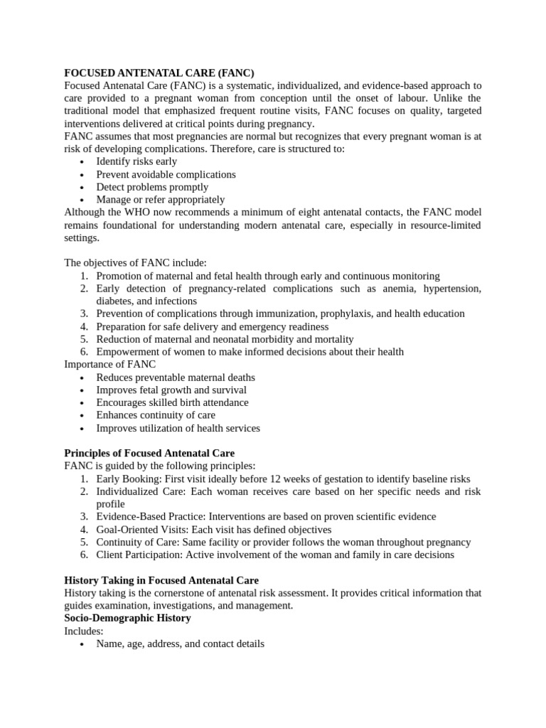 Focused Antenatal Care, BPCR | PDF | Pregnancy | Childbirth