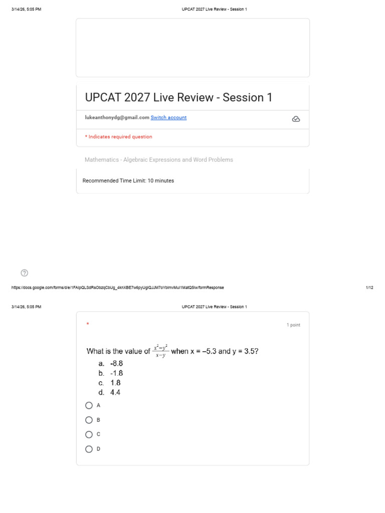 UPCAT 2027 Live Review - Session 1 | PDF | Mathematics