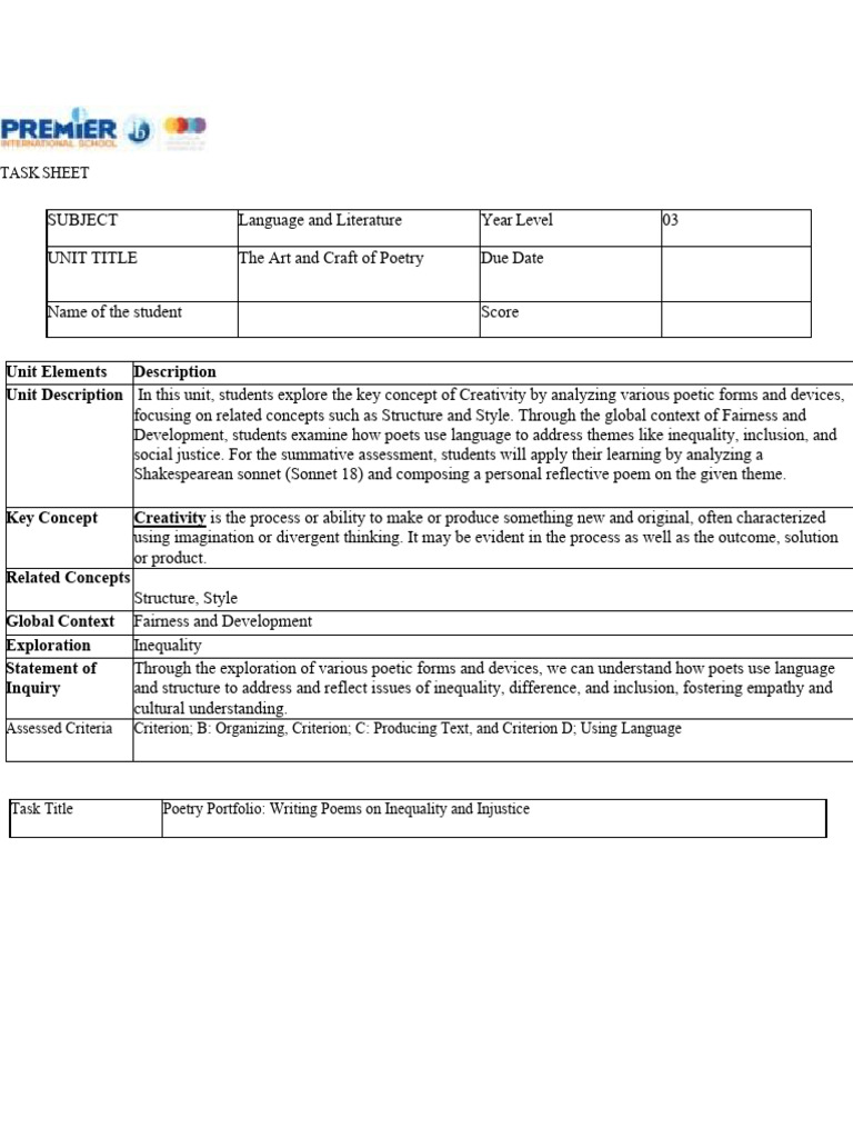 Task Sheet - The Art and Craft of Poetry | PDF | Poetry | Poetic Devices