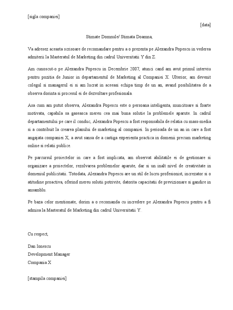Model Scrisoare de Recomandare Pentru Masterat Din Partea Angajatorului (1)